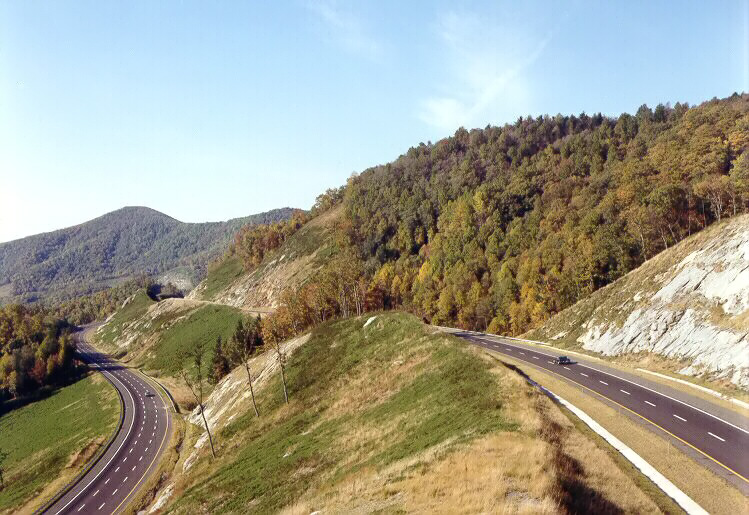 Above, looking south, about 5 1/2 miles north of Virginia/North Carolina