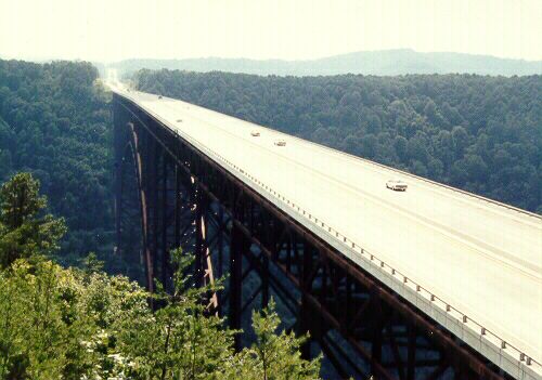 This winding parkway travels beneath the New River Gorge Bridge